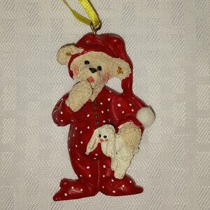 Teddy Bear in Red Poka Dot pj's with Stuffed Bunny by Kurt S Adler Christmas